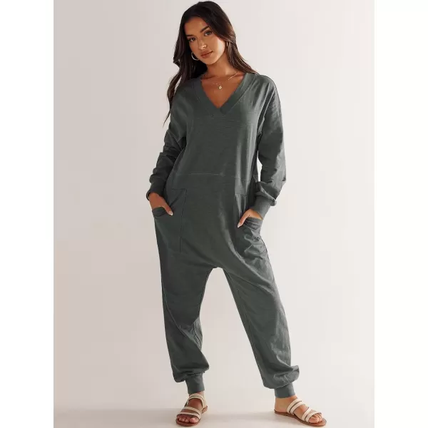 imageANRABESS Womens Casual Loose Jumpsuits Long Sleeve V Neck Oversized Rompers Baggy Overalls Lounge Pajamas Onesie JumperDark Grey
