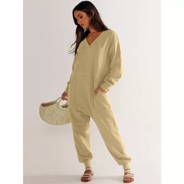 imageANRABESS Womens Casual Loose Jumpsuits Long Sleeve V Neck Oversized Rompers Baggy Overalls Lounge Pajamas Onesie JumperKhaki