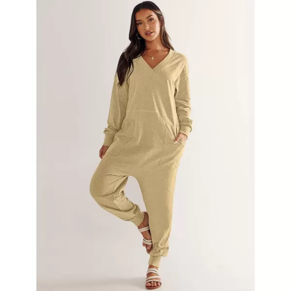 imageANRABESS Womens Casual Loose Jumpsuits Long Sleeve V Neck Oversized Rompers Baggy Overalls Lounge Pajamas Onesie JumperKhaki