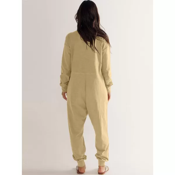 imageANRABESS Womens Casual Loose Jumpsuits Long Sleeve V Neck Oversized Rompers Baggy Overalls Lounge Pajamas Onesie JumperKhaki