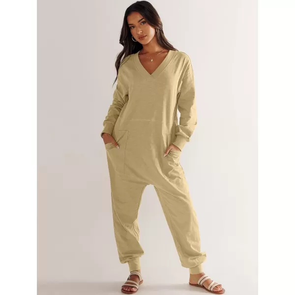 imageANRABESS Womens Casual Loose Jumpsuits Long Sleeve V Neck Oversized Rompers Baggy Overalls Lounge Pajamas Onesie JumperKhaki
