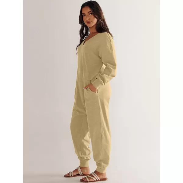 imageANRABESS Womens Casual Loose Jumpsuits Long Sleeve V Neck Oversized Rompers Baggy Overalls Lounge Pajamas Onesie JumperKhaki