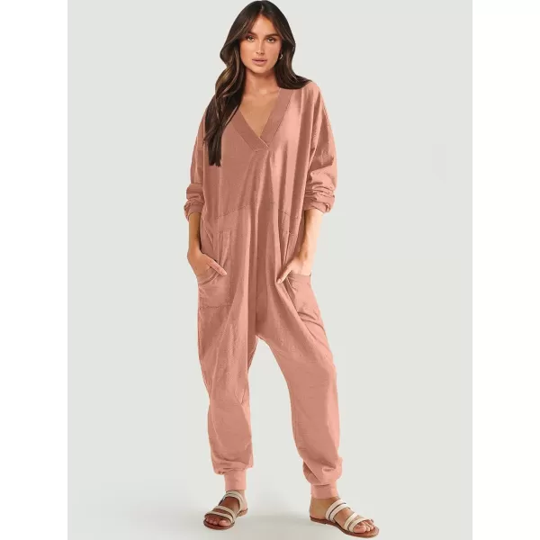 imageANRABESS Womens Casual Loose Jumpsuits Long Sleeve V Neck Oversized Rompers Baggy Overalls Lounge Pajamas Onesie JumperOrange