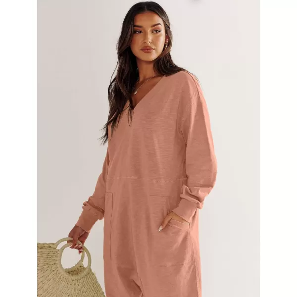 imageANRABESS Womens Casual Loose Jumpsuits Long Sleeve V Neck Oversized Rompers Baggy Overalls Lounge Pajamas Onesie JumperOrange