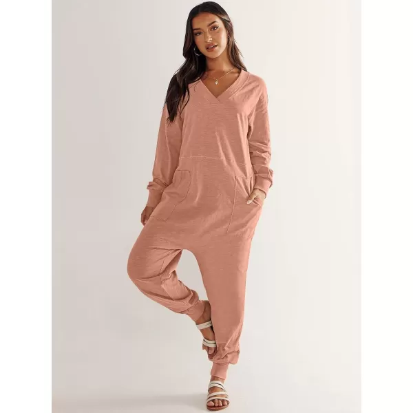 imageANRABESS Womens Casual Loose Jumpsuits Long Sleeve V Neck Oversized Rompers Baggy Overalls Lounge Pajamas Onesie JumperOrange