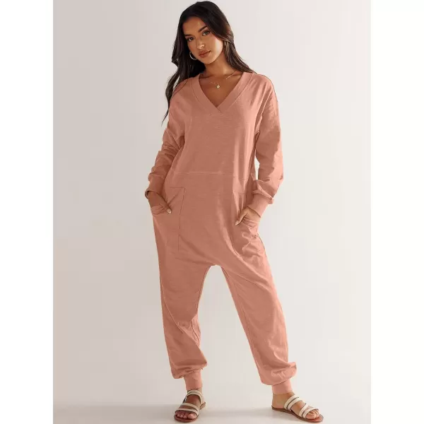 imageANRABESS Womens Casual Loose Jumpsuits Long Sleeve V Neck Oversized Rompers Baggy Overalls Lounge Pajamas Onesie JumperOrange