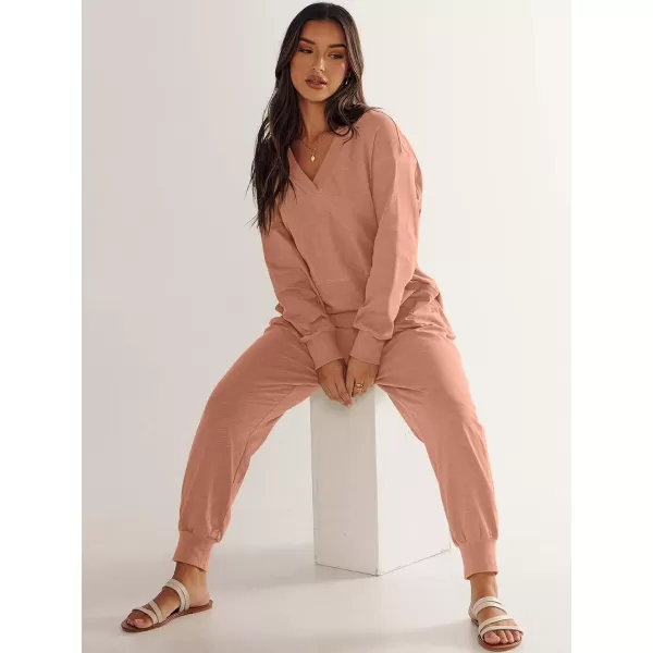 imageANRABESS Womens Casual Loose Jumpsuits Long Sleeve V Neck Oversized Rompers Baggy Overalls Lounge Pajamas Onesie JumperOrange
