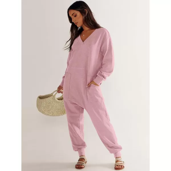 imageANRABESS Womens Casual Loose Jumpsuits Long Sleeve V Neck Oversized Rompers Baggy Overalls Lounge Pajamas Onesie JumperPink
