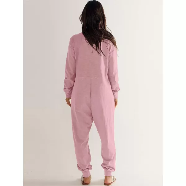 imageANRABESS Womens Casual Loose Jumpsuits Long Sleeve V Neck Oversized Rompers Baggy Overalls Lounge Pajamas Onesie JumperPink
