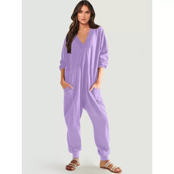 imageANRABESS Womens Casual Loose Jumpsuits Long Sleeve V Neck Oversized Rompers Baggy Overalls Lounge Pajamas Onesie JumperPurple