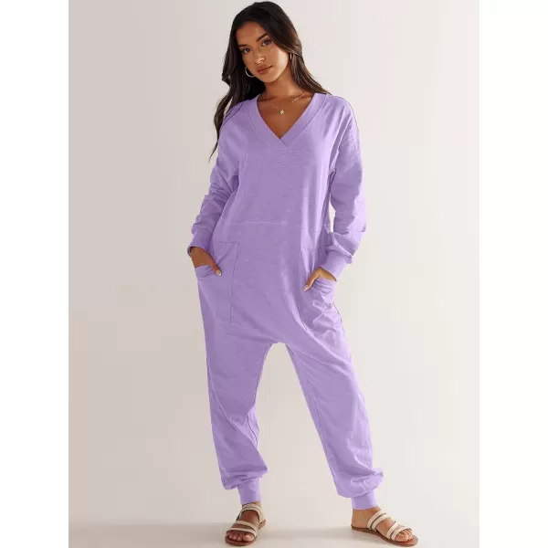 imageANRABESS Womens Casual Loose Jumpsuits Long Sleeve V Neck Oversized Rompers Baggy Overalls Lounge Pajamas Onesie JumperPurple