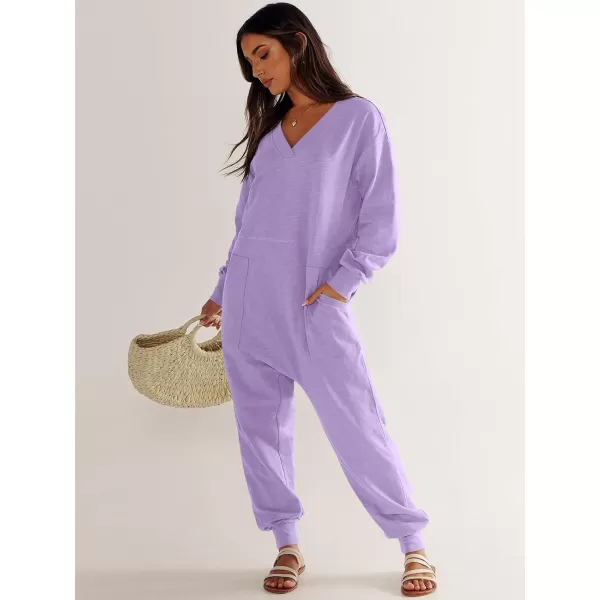 imageANRABESS Womens Casual Loose Jumpsuits Long Sleeve V Neck Oversized Rompers Baggy Overalls Lounge Pajamas Onesie JumperPurple