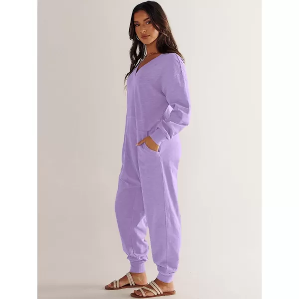 imageANRABESS Womens Casual Loose Jumpsuits Long Sleeve V Neck Oversized Rompers Baggy Overalls Lounge Pajamas Onesie JumperPurple