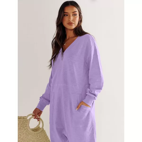 imageANRABESS Womens Casual Loose Jumpsuits Long Sleeve V Neck Oversized Rompers Baggy Overalls Lounge Pajamas Onesie JumperPurple