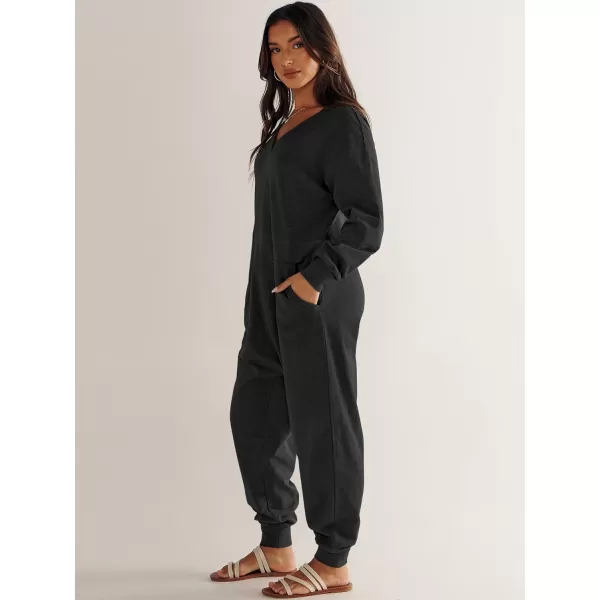 imageANRABESS Womens Casual Loose Jumpsuits Long Sleeve V Neck Rompers Baggy Overalls Lounge Pajamas Onesie Jumpers with PocketBlack