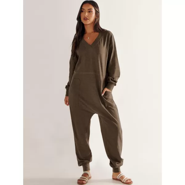 imageANRABESS Womens Casual Loose Jumpsuits Long Sleeve V Neck Rompers Baggy Overalls Lounge Pajamas Onesie Jumpers with PocketBrown