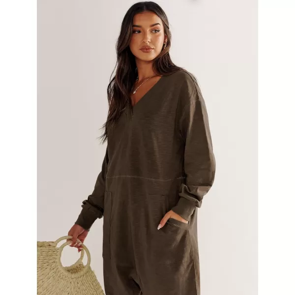 imageANRABESS Womens Casual Loose Jumpsuits Long Sleeve V Neck Rompers Baggy Overalls Lounge Pajamas Onesie Jumpers with PocketBrown