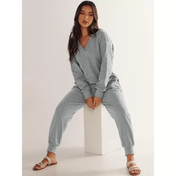 imageANRABESS Womens Casual Loose Jumpsuits Long Sleeve V Neck Rompers Baggy Overalls Lounge Pajamas Onesie Jumpers with PocketGrey