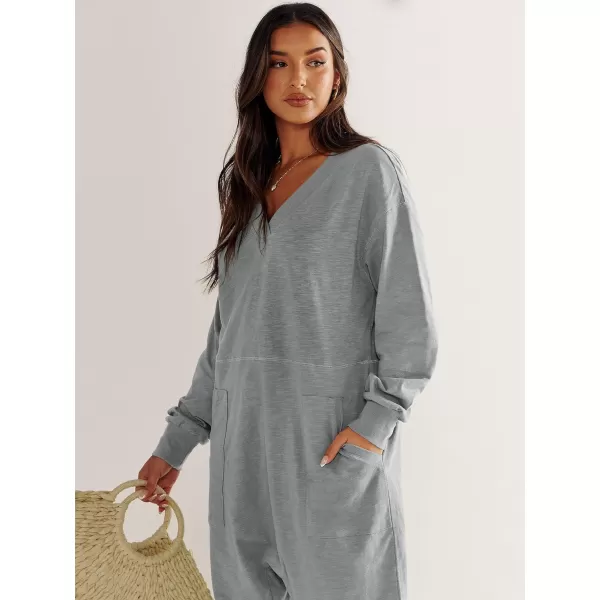 imageANRABESS Womens Casual Loose Jumpsuits Long Sleeve V Neck Rompers Baggy Overalls Lounge Pajamas Onesie Jumpers with PocketGrey