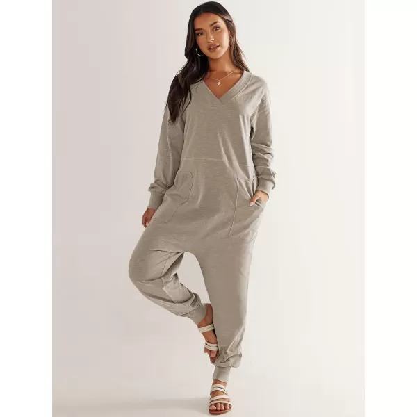 imageANRABESS Womens Casual Loose Jumpsuits Long Sleeve V Neck Rompers Baggy Overalls Lounge Pajamas Onesie Jumpers with PocketLight Khaki