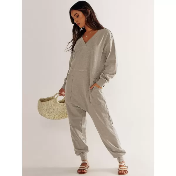 imageANRABESS Womens Casual Loose Jumpsuits Long Sleeve V Neck Rompers Baggy Overalls Lounge Pajamas Onesie Jumpers with PocketLight Khaki