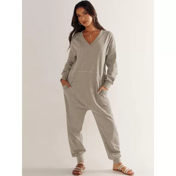 imageANRABESS Womens Casual Loose Jumpsuits Long Sleeve V Neck Rompers Baggy Overalls Lounge Pajamas Onesie Jumpers with PocketLight Khaki