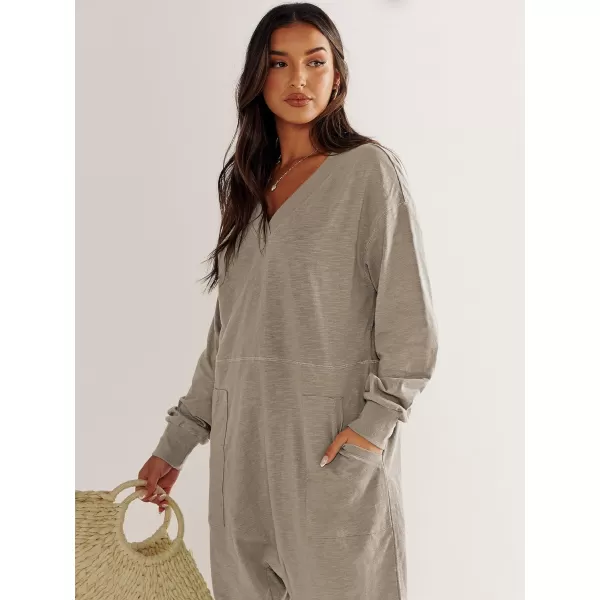 imageANRABESS Womens Casual Loose Jumpsuits Long Sleeve V Neck Rompers Baggy Overalls Lounge Pajamas Onesie Jumpers with PocketLight Khaki