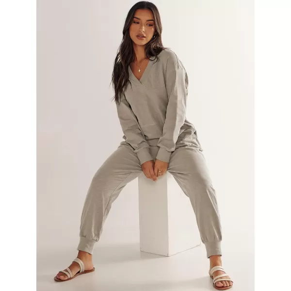 imageANRABESS Womens Casual Loose Jumpsuits Long Sleeve V Neck Rompers Baggy Overalls Lounge Pajamas Onesie Jumpers with PocketLight Khaki