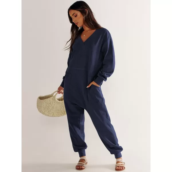 imageANRABESS Womens Casual Loose Jumpsuits Long Sleeve V Neck Rompers Baggy Overalls Lounge Pajamas Onesie Jumpers with PocketNavy Blue