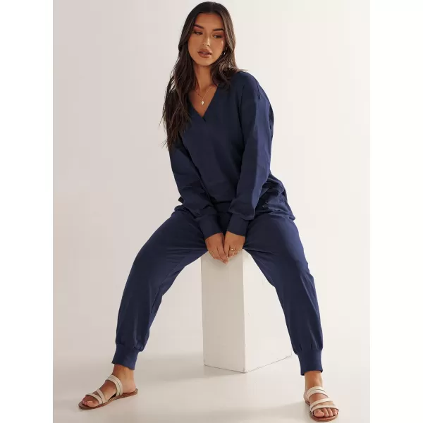 imageANRABESS Womens Casual Loose Jumpsuits Long Sleeve V Neck Rompers Baggy Overalls Lounge Pajamas Onesie Jumpers with PocketNavy Blue