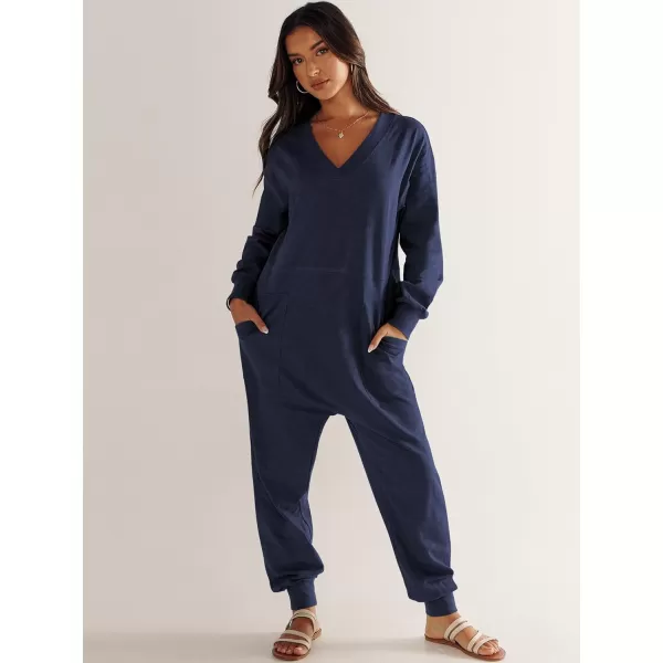 imageANRABESS Womens Casual Loose Jumpsuits Long Sleeve V Neck Rompers Baggy Overalls Lounge Pajamas Onesie Jumpers with PocketNavy Blue