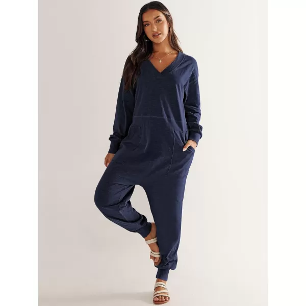 imageANRABESS Womens Casual Loose Jumpsuits Long Sleeve V Neck Rompers Baggy Overalls Lounge Pajamas Onesie Jumpers with PocketNavy Blue