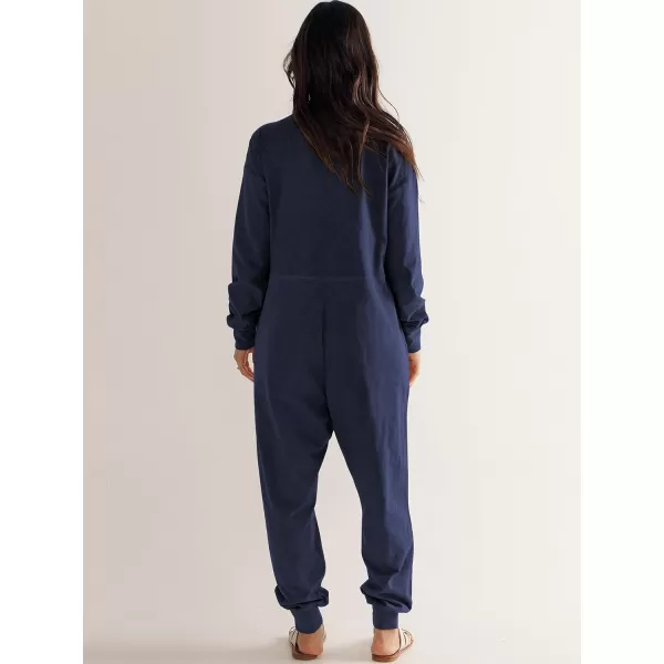 imageANRABESS Womens Casual Loose Jumpsuits Long Sleeve V Neck Rompers Baggy Overalls Lounge Pajamas Onesie Jumpers with PocketNavy Blue