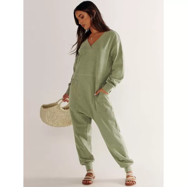 imageANRABESS Womens Casual Loose Jumpsuits Long Sleeve V Neck Rompers Baggy Overalls Lounge Pajamas Onesie Jumpers with PocketPea
