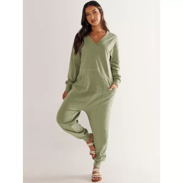 imageANRABESS Womens Casual Loose Jumpsuits Long Sleeve V Neck Rompers Baggy Overalls Lounge Pajamas Onesie Jumpers with PocketPea