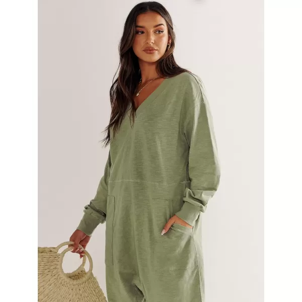 imageANRABESS Womens Casual Loose Jumpsuits Long Sleeve V Neck Rompers Baggy Overalls Lounge Pajamas Onesie Jumpers with PocketPea