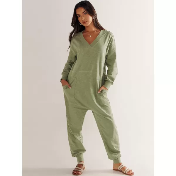 imageANRABESS Womens Casual Loose Jumpsuits Long Sleeve V Neck Rompers Baggy Overalls Lounge Pajamas Onesie Jumpers with PocketPea
