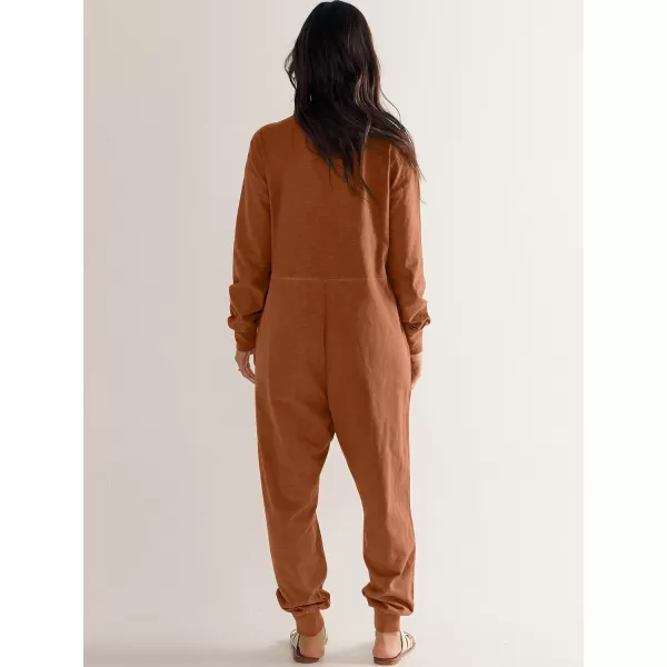imageANRABESS Womens Casual Loose Jumpsuits Long Sleeve V Neck Rompers Baggy Overalls Lounge Pajamas Onesie Jumpers with PocketRust