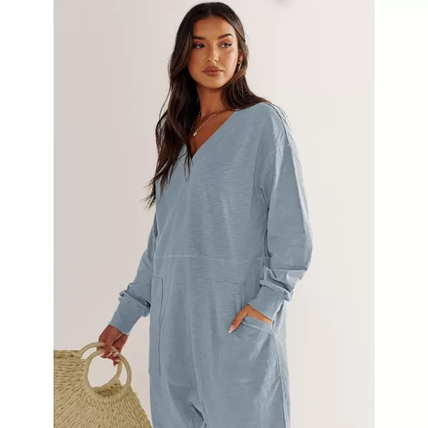 imageANRABESS Womens Casual Loose Jumpsuits Long Sleeve V Neck Rompers Baggy Overalls Lounge Pajamas Onesie Jumpers with PocketSky