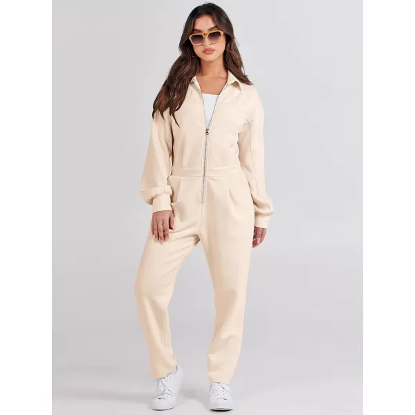 imageANRABESS Womens Casual Loose Long Sleeve Fall Jumpsuits Zipup Long Pants One Piece Outfit Romper with PocketsApricot