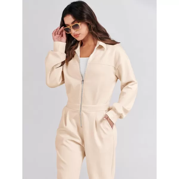 imageANRABESS Womens Casual Loose Long Sleeve Fall Jumpsuits Zipup Long Pants One Piece Outfit Romper with PocketsApricot