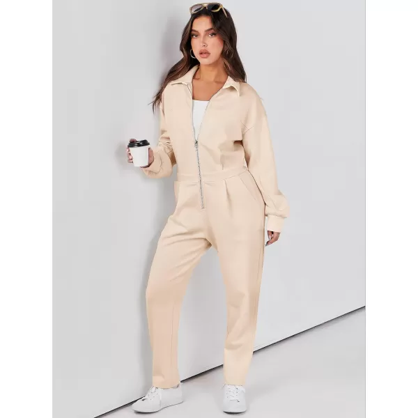 imageANRABESS Womens Casual Loose Long Sleeve Fall Jumpsuits Zipup Long Pants One Piece Outfit Romper with PocketsApricot