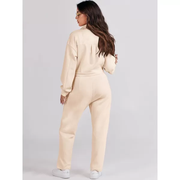 imageANRABESS Womens Casual Loose Long Sleeve Fall Jumpsuits Zipup Long Pants One Piece Outfit Romper with PocketsApricot