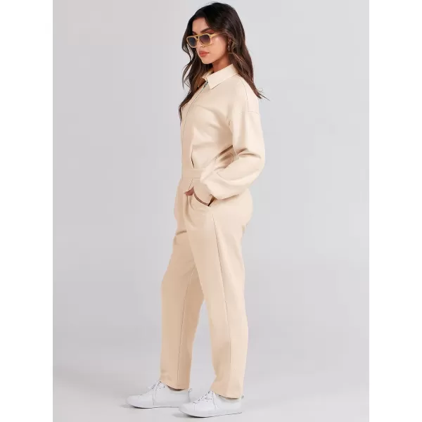 imageANRABESS Womens Casual Loose Long Sleeve Fall Jumpsuits Zipup Long Pants One Piece Outfit Romper with PocketsApricot