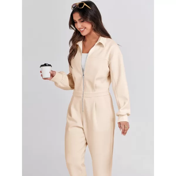 imageANRABESS Womens Casual Loose Long Sleeve Fall Jumpsuits Zipup Long Pants One Piece Outfit Romper with PocketsApricot