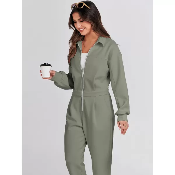 imageANRABESS Womens Casual Loose Long Sleeve Fall Jumpsuits Zipup Long Pants One Piece Outfit Romper with PocketsArmy