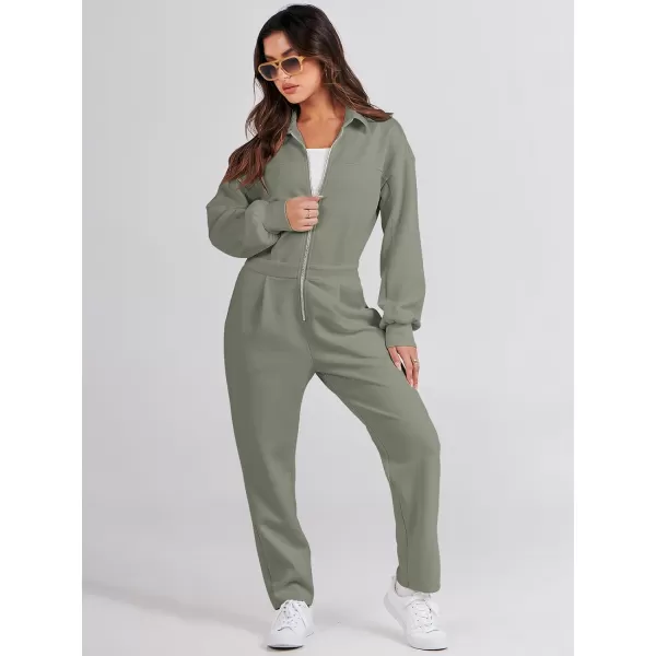imageANRABESS Womens Casual Loose Long Sleeve Fall Jumpsuits Zipup Long Pants One Piece Outfit Romper with PocketsArmy