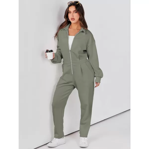 imageANRABESS Womens Casual Loose Long Sleeve Fall Jumpsuits Zipup Long Pants One Piece Outfit Romper with PocketsArmy