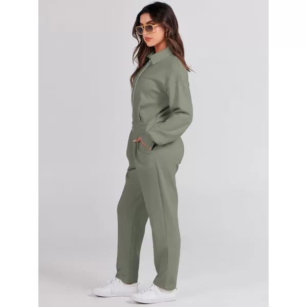imageANRABESS Womens Casual Loose Long Sleeve Fall Jumpsuits Zipup Long Pants One Piece Outfit Romper with PocketsArmy