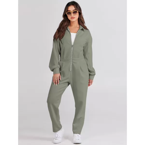 imageANRABESS Womens Casual Loose Long Sleeve Fall Jumpsuits Zipup Long Pants One Piece Outfit Romper with PocketsArmy